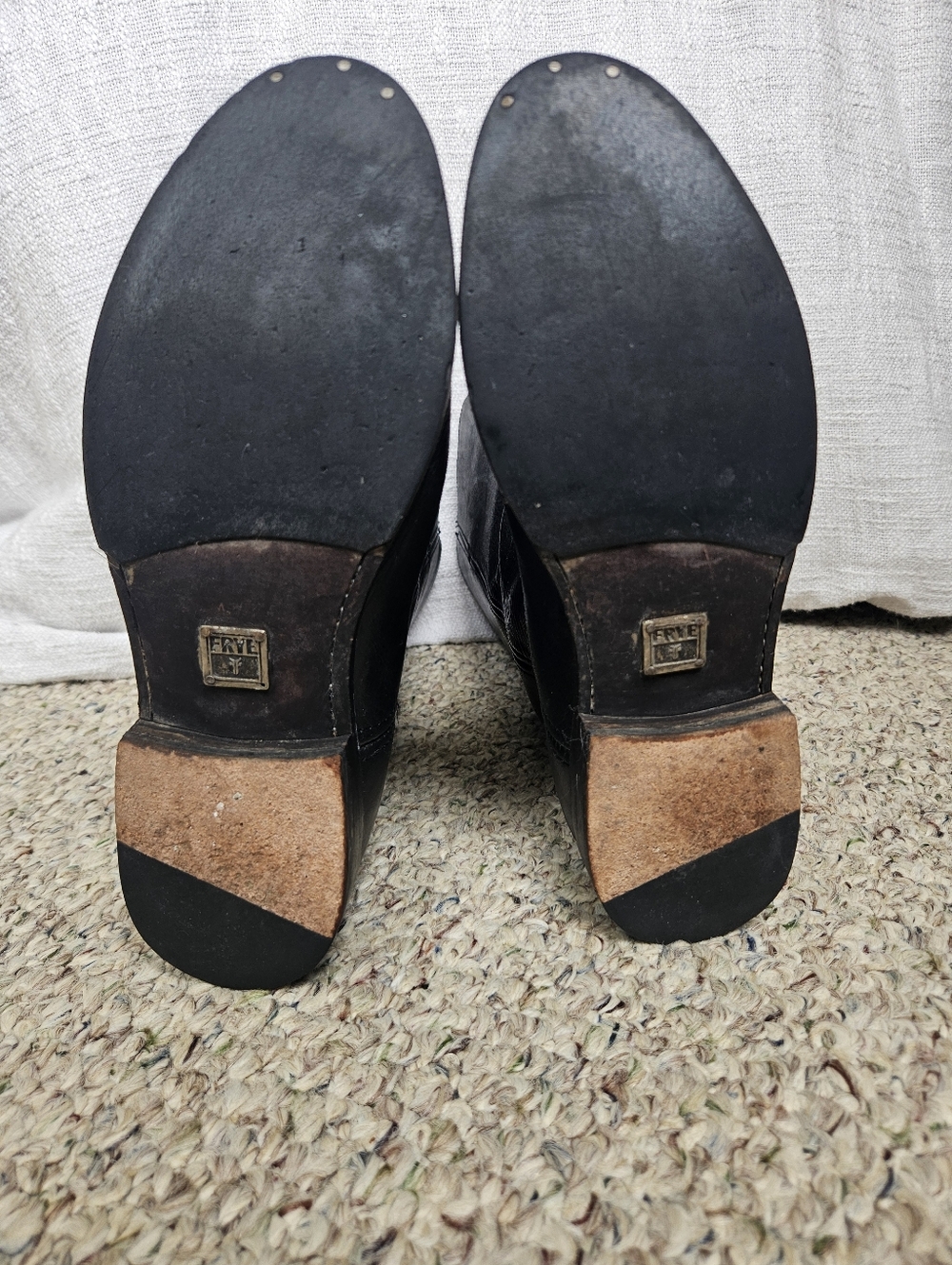 Frye Tall Black Leather Riding Boots Almond Toe Low Heel 4001 Mexico Classic - Picture 9 of 13